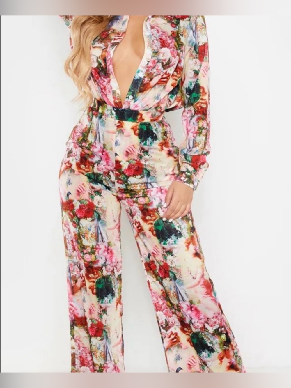 PrettyLittleThing Multicolor Floral Wide-Leg Pant